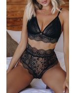 Strappy Lace Bralette High Waist Lace Up Panty Set